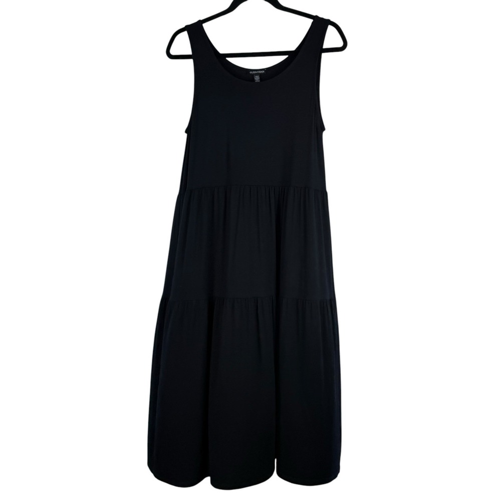 Eileen Fisher Tiered Tank Style Midi Dress Viscose Blend Size XS‎ Stretch